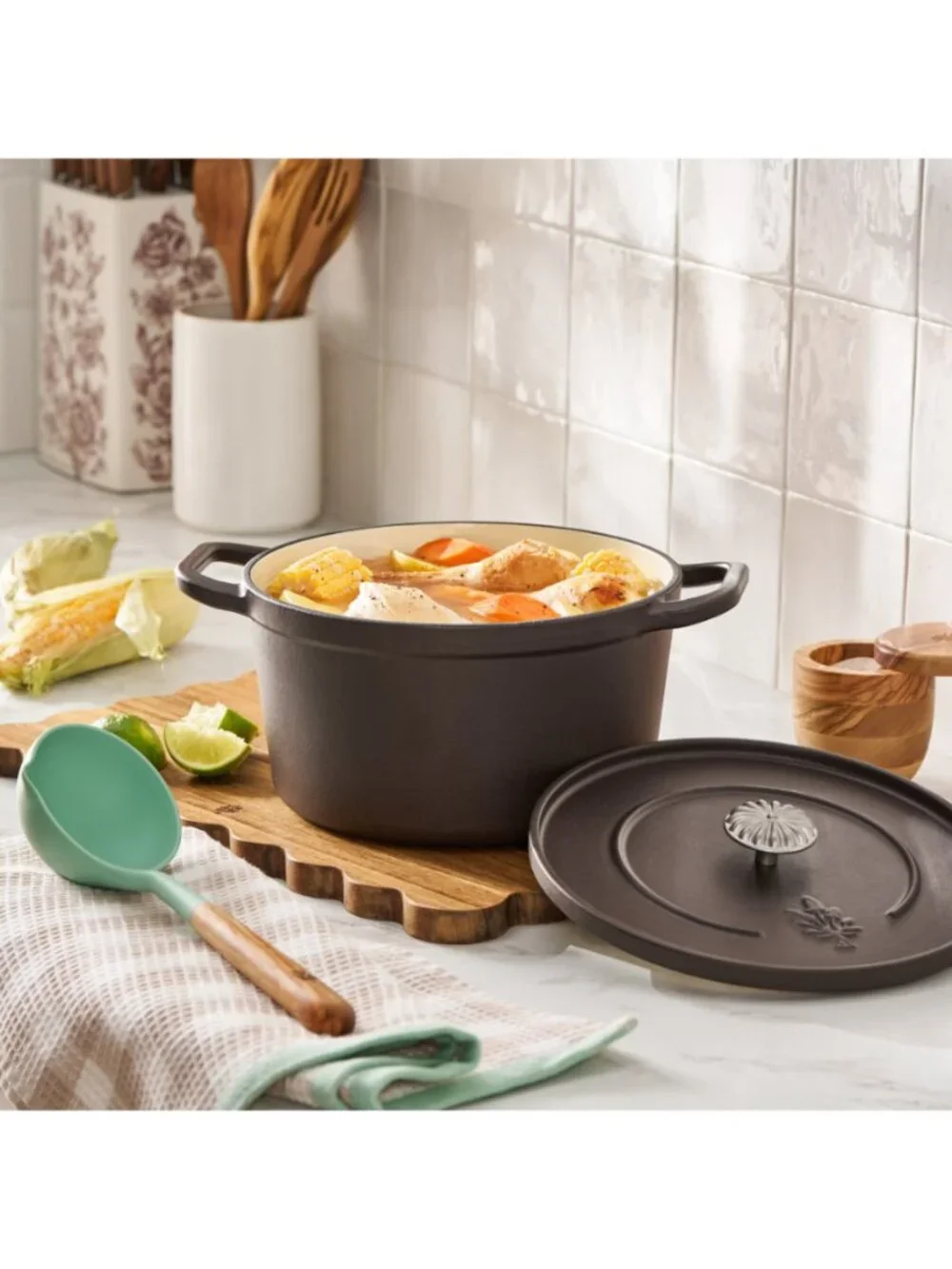 The Pioneer Woman Home Bronze lid Agatha Enameled Cast Iron 5-Quart Dutch Oven